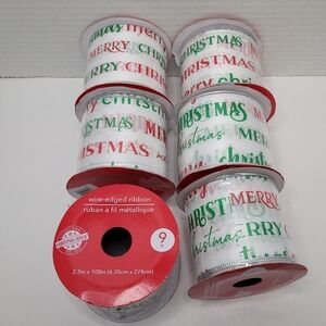 Merry Christmas Wire Edge Ribbon Six Rolls NWT 9 Ft x 2.5 inch